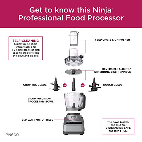 Ninja Professional Plus Food Processor 850W with Auto-iQ, 9-Cup, Silver Stainless (Renewed) O565130