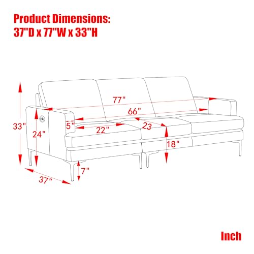 120" Modern Sectional 3 Seater Sofa with Storage, Beige Y611