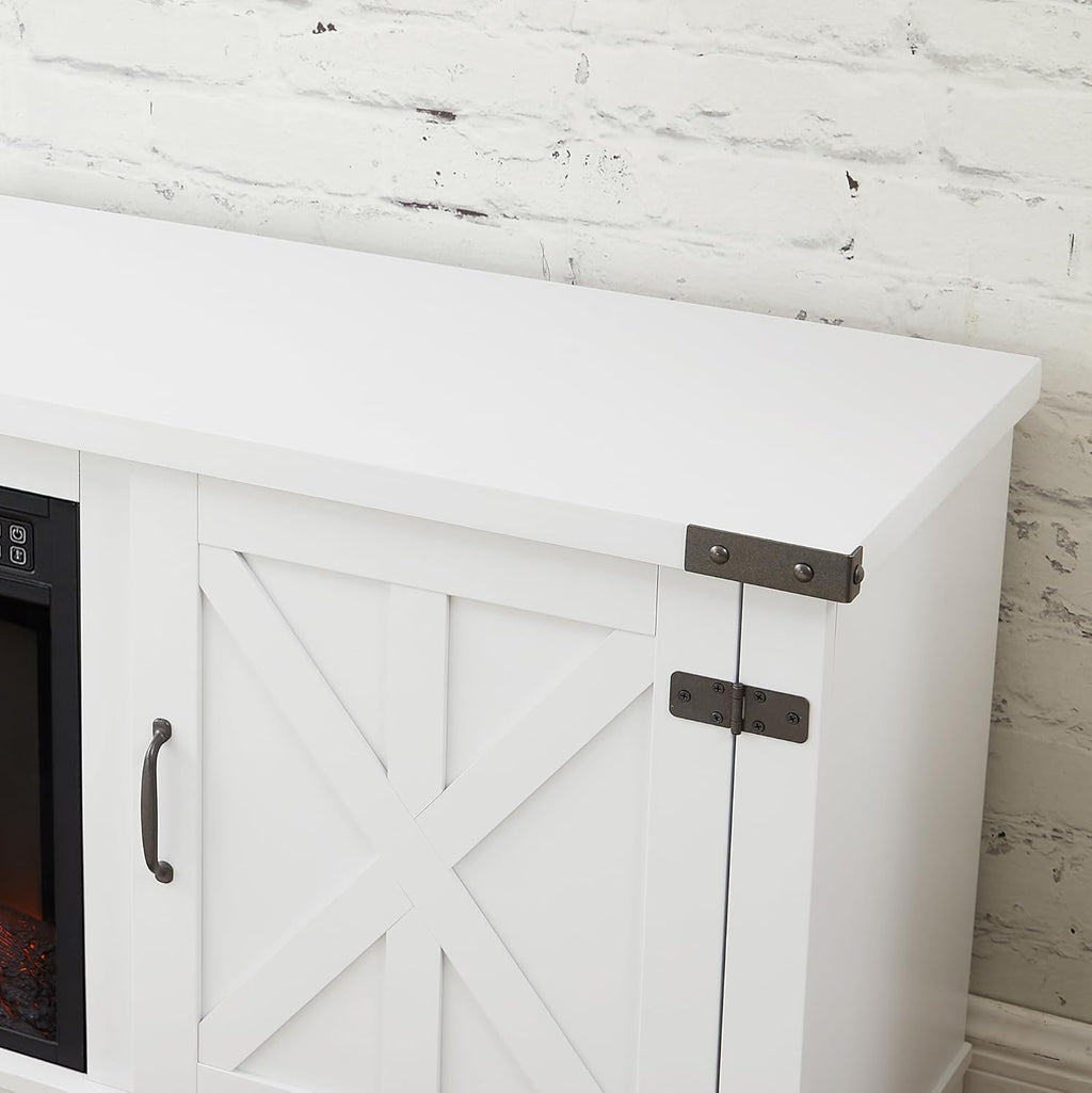 Modern Farmhouse TV Media Stand with Fireplace Insert, White E241