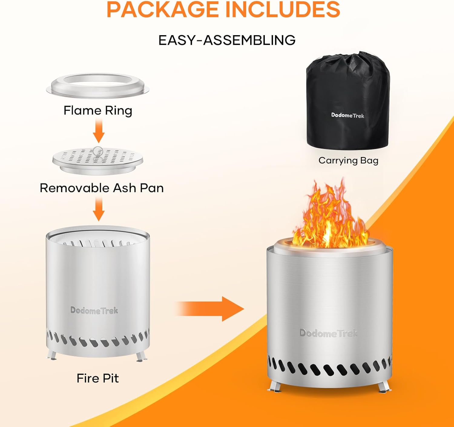 Tabletop Fire Pit 8.7" Smokeless with Travel Bag, Portable Camping Stove, Silver Stainless Steel H2645