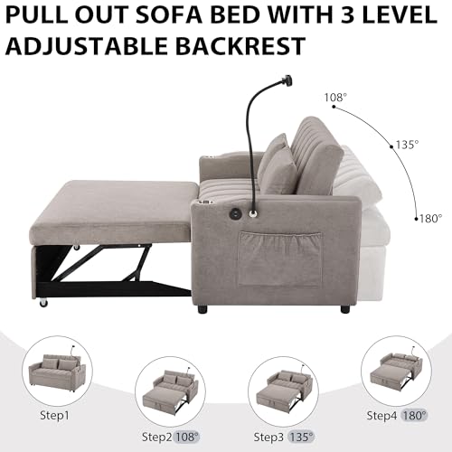XD Designs 3 in 1 Convertible Sofa Bed Lounger Chair with Pillow, Beige W605211