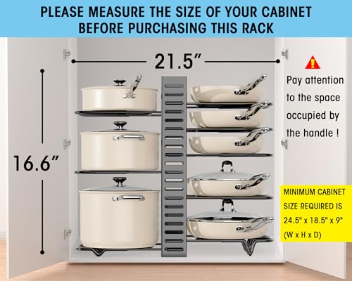 Pots and Pans Organizer Rack for Cabinet, 8-Tier Adjustable Heavy-Duty Storage C72310