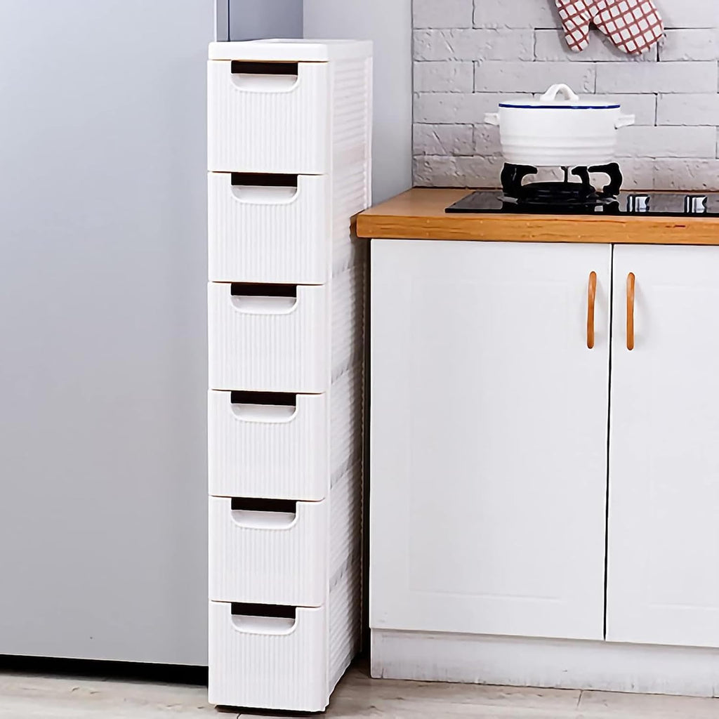 Narrow Storage Drawer Cart, Slim Bathroom Floor Cabinet with Wheels M3114