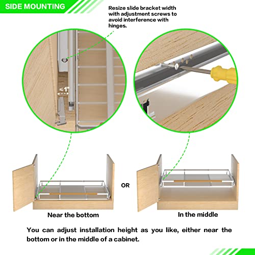 Expandable Pull Out Drawer Cabinet Organizer, Heavy Duty Slide Out Shelf for Kitchen Pantry, Stainless Steel B593636