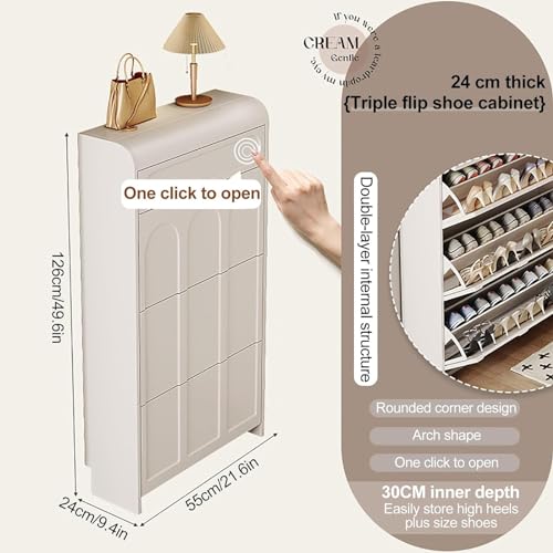 Shoe Storage Cabinet with 2 Flip Drawers, White, Slim for Entryway H23042