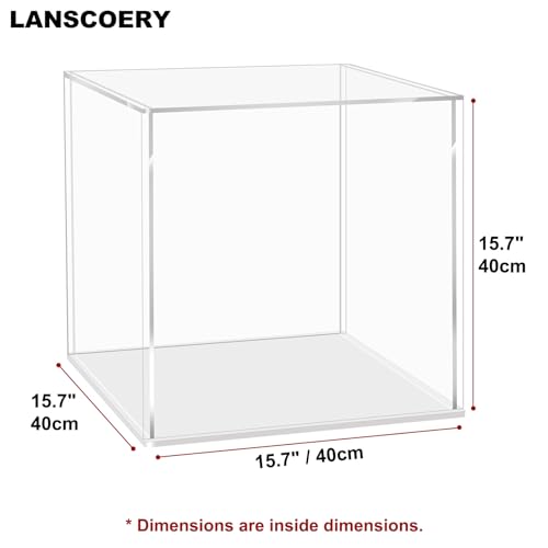LANSCOERY Acrylic Display Case for Collectibles, Dustproof Seamless Design, 15.7x15.7x15.7in C38517