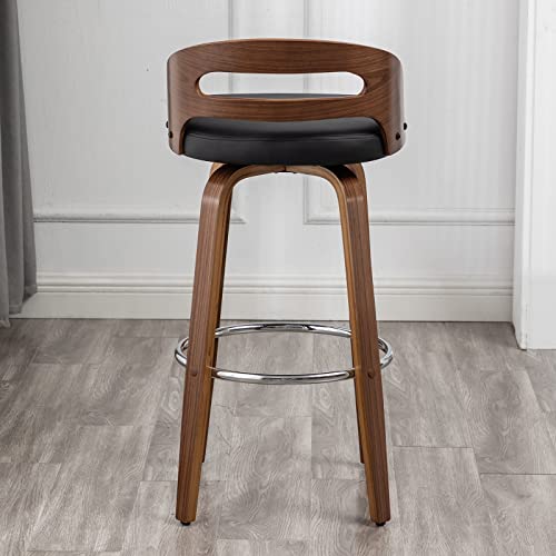 Bar Stools Set of 2, Swivel Low Back, Wood Frame with Cushion Seat, 24.6-Inch M238