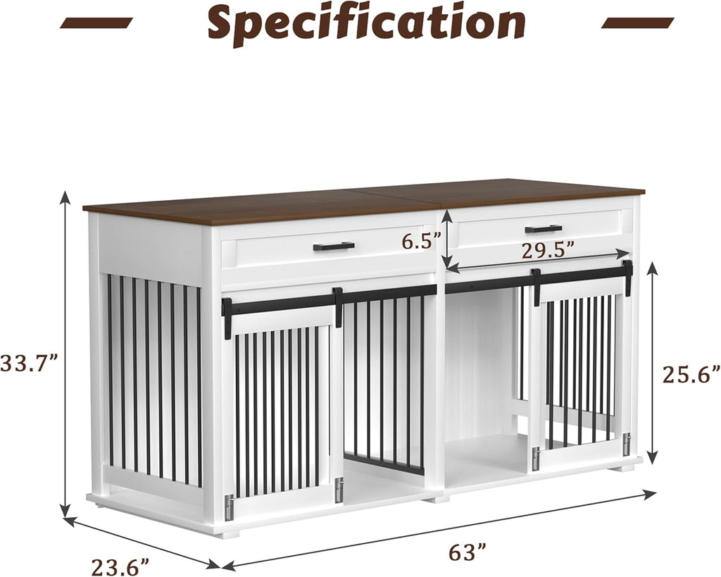 VEIKOU Dog Crate Furniture with 2 Storage Drawers, White Y141495