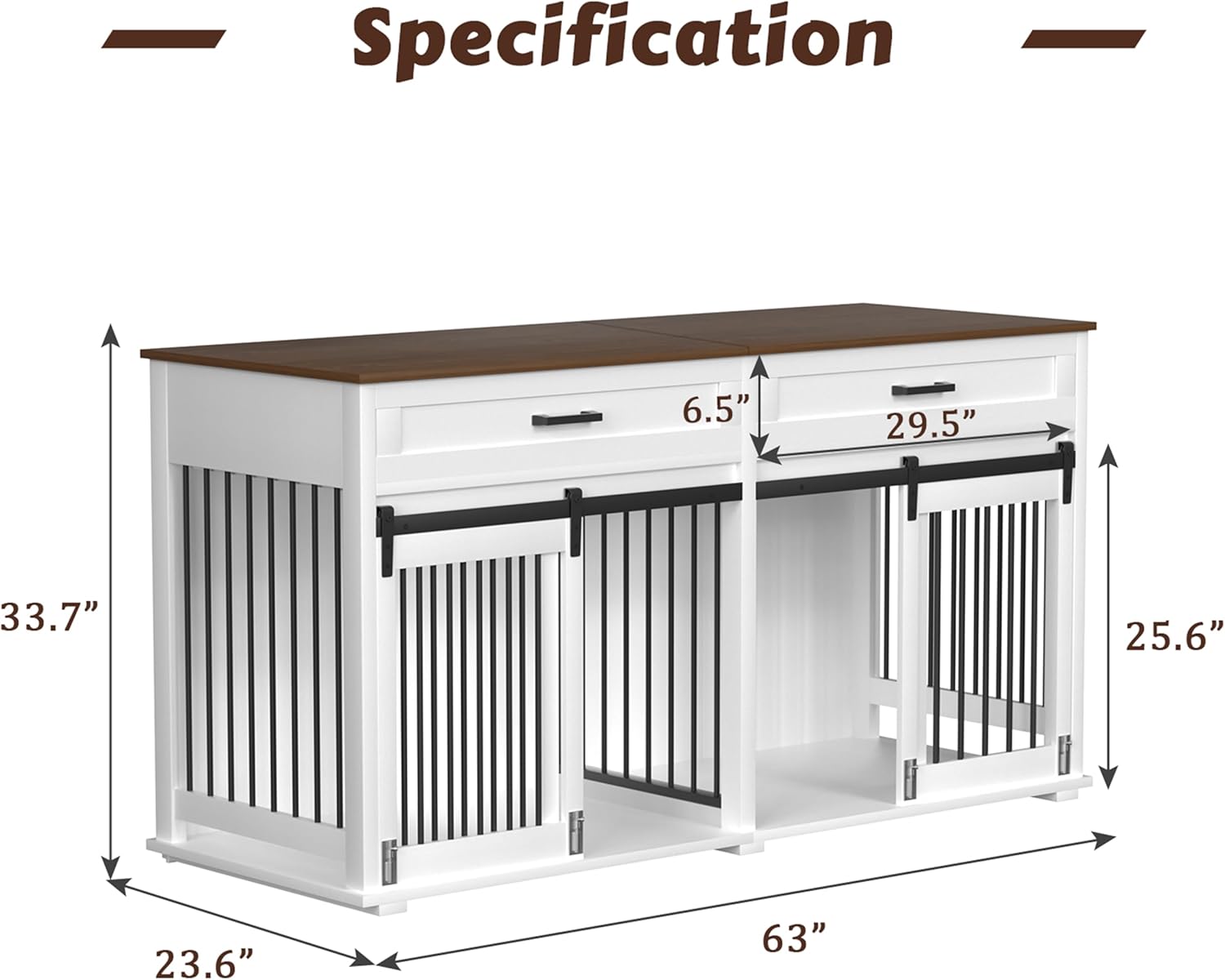 VEIKOU Dog Crate Furniture with 2 Storage Drawers, White Y141495