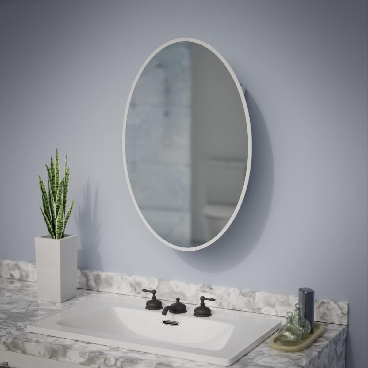 Oval Wall Mounted Medicine Cabinet Brushed Stainless Steel with Mirror 26" x 18" G691298
