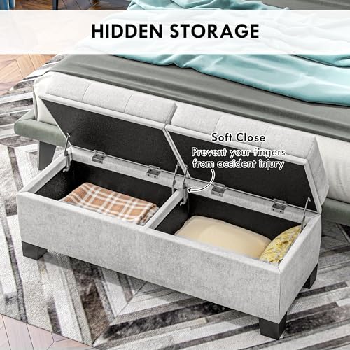 HOMCOM 46" Storage Ottoman Bench, Upholstered with Steel Frame, Gray Z949