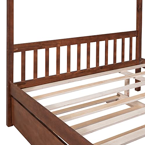 Full Size House Bed for Kids with 2 Drawers, Solid Wood, Gray Q110