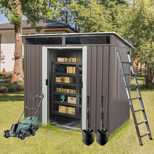 6FT x 5FT Metal Storage Shed with Lockable Door, Waterproof Roof, Gray F429740