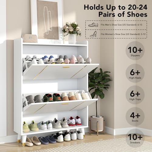 Shoe Storage Cabinet with 3 Flip Drawers, White X782433