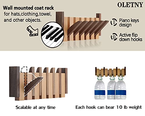 Wood Coat Rack Wall Mount with 6 Magnetic Hooks R7872