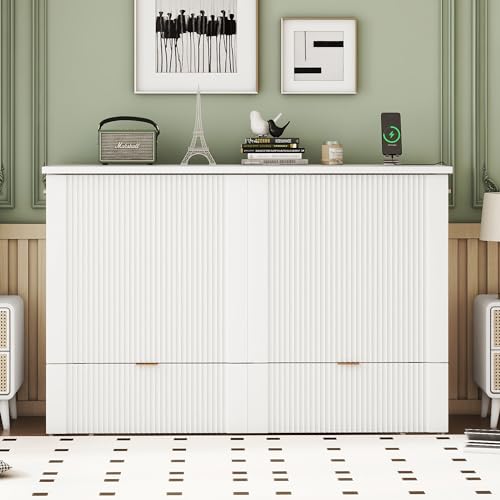 Merax Full Size Murphy Bed Cabinet with Storage, Wood Folding Wall Bed, Grey X84273