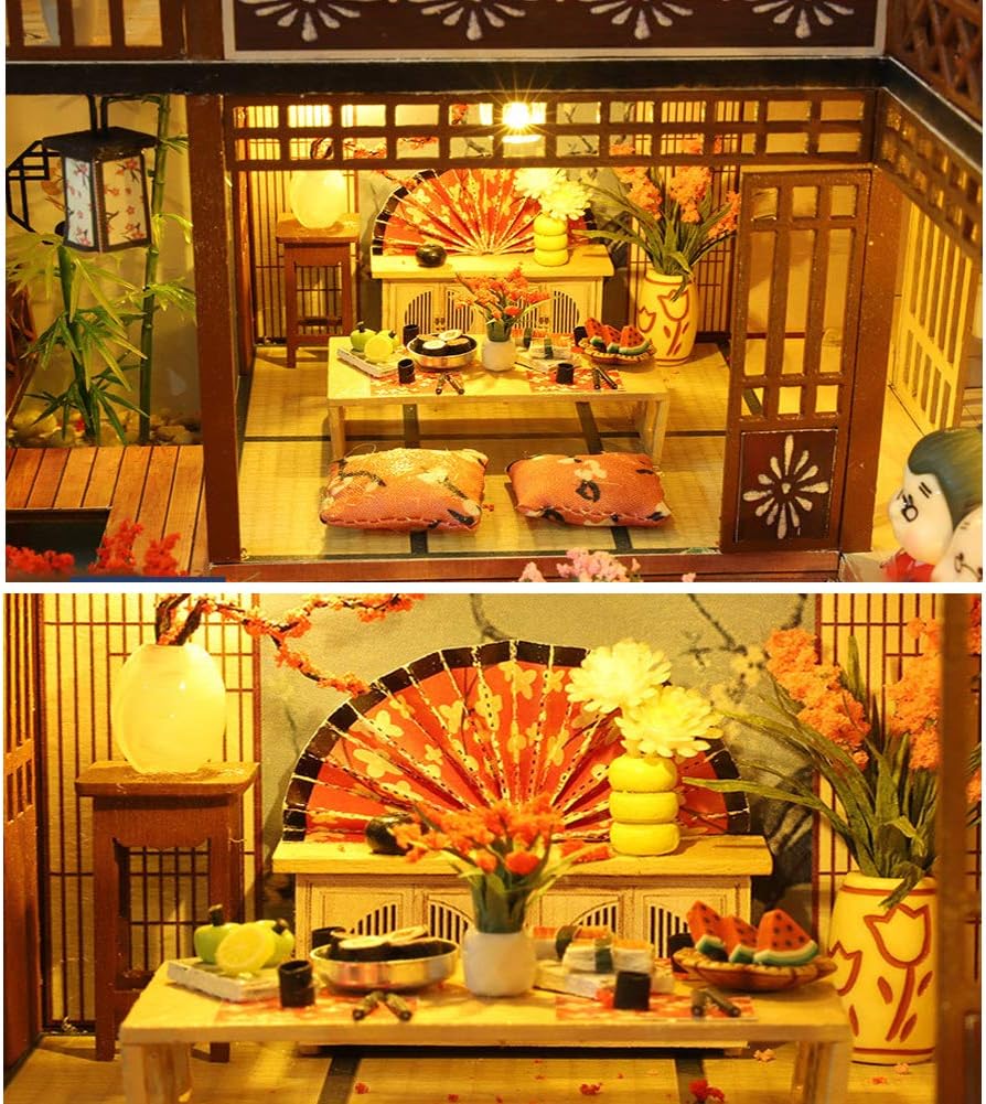 WYD Japanese-Style Wooden Dollhouse Kit with LED Light V95505