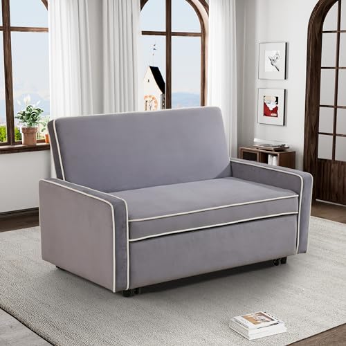 3 in 1 Convertible Sleeper Sofa Couch with Pullout Bed, Grey F8358