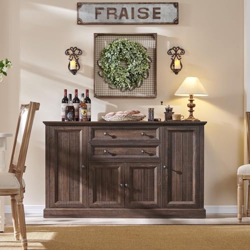 Farmhouse 58" Buffet Cabinet with Storage, 34" Tall Coffee Bar Cabinet, Brown V8629