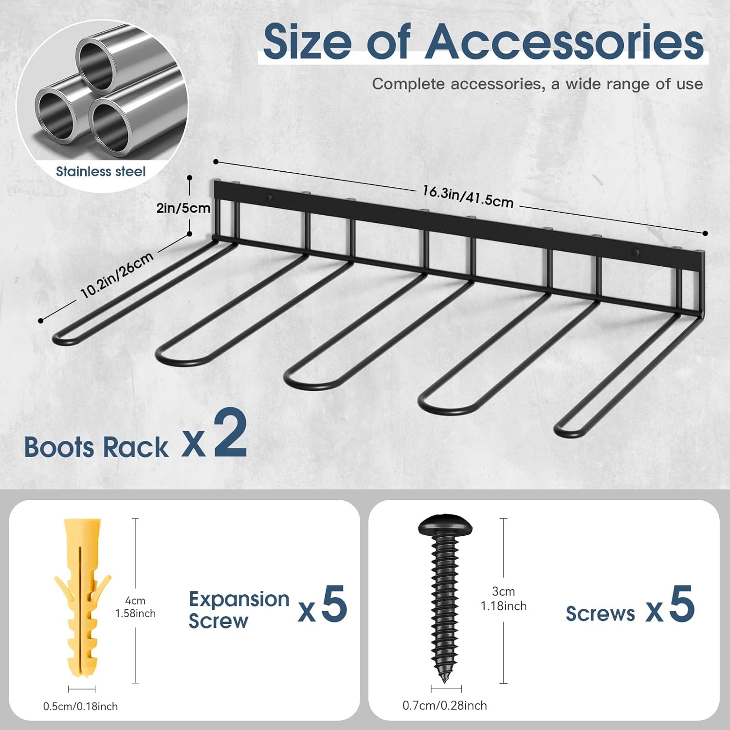 Boot Rack Wall Mounted Metal 4 Pair Organizer for Tall and Cowboy Boots (2 Pack) Z52728