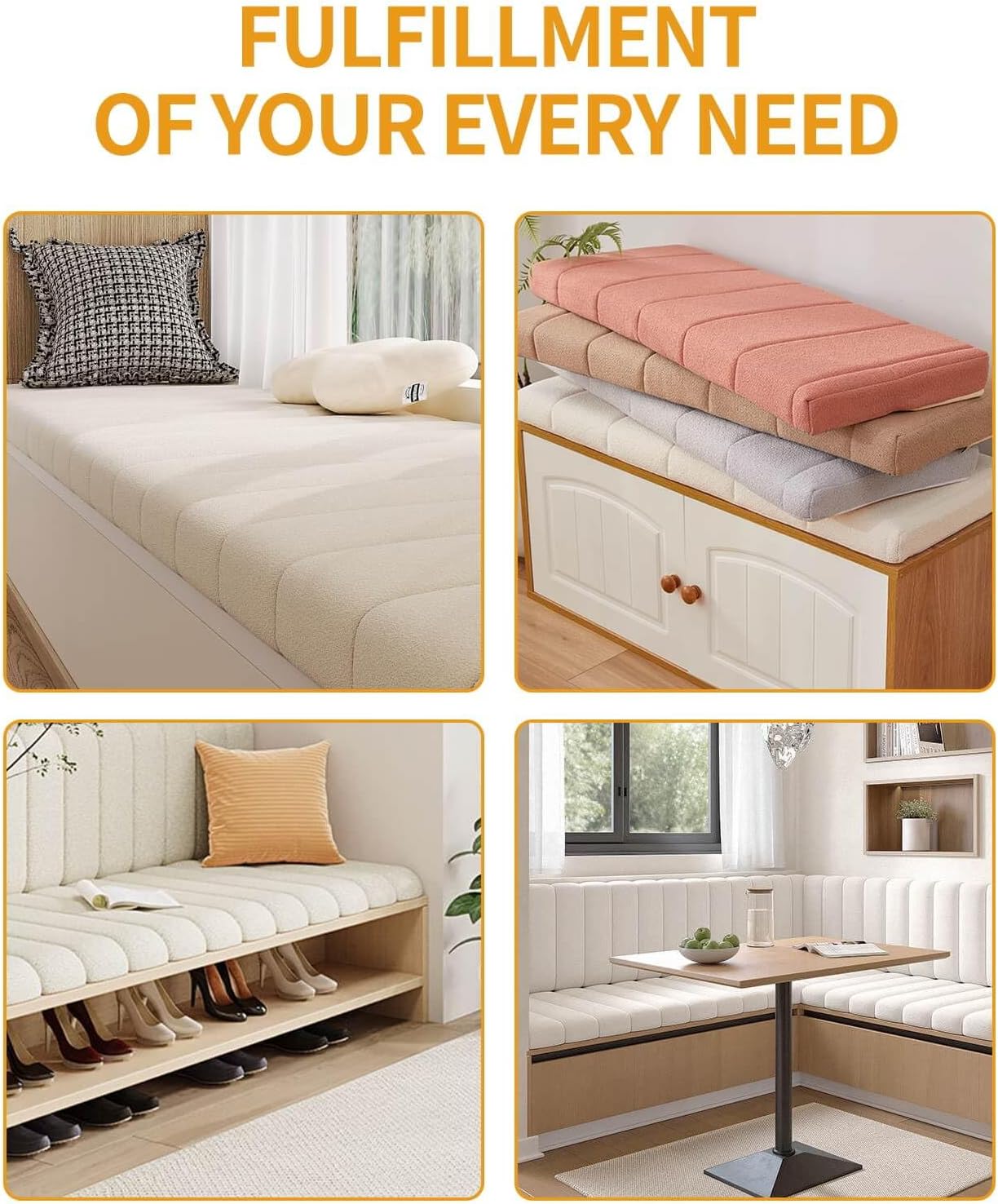 Custom Window Seat Cushions Indoor, Anti-Cat Scratch Waterproof, Non Slip Thickened Bench Cushion Y720