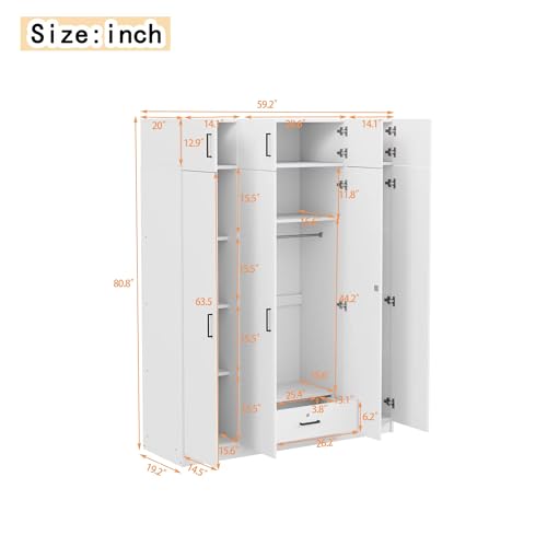 Modern Storage Wardrobe with Hanging Rods and 2 Drawers K97357