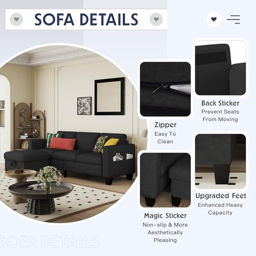 Convertible Sectional Sofa Couch Beige with Storage Ottoman S7169
