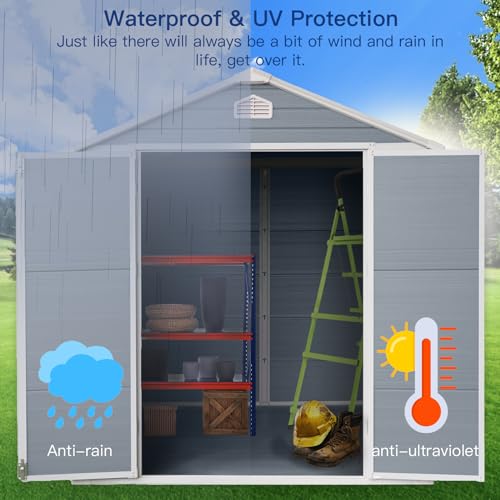 Resin Outdoor Storage Shed 8x6ft with Lock, Grey A56953