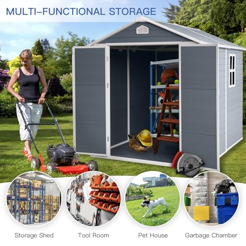 Resin Outdoor Storage Shed 8x6ft with Lock, Grey A56953