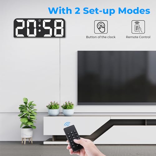 SZELAM Digital Wall Clock 9.6" LED Alarm Clock with Remote Control, Red P288621
