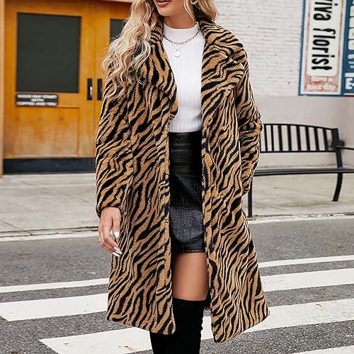 Women's Leopard Print Faux Fur Long Cardigan Jacket C975