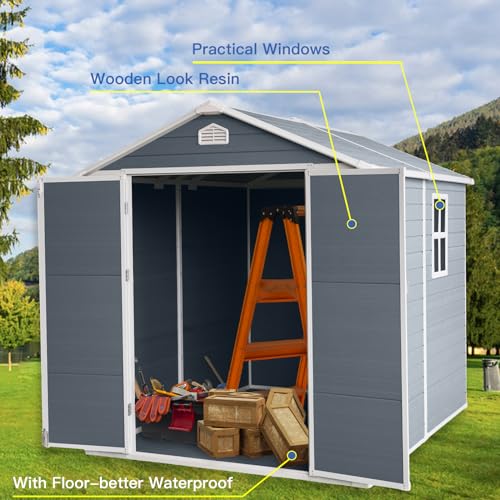 Resin Outdoor Storage Shed 8x6ft with Lock, Grey A56953