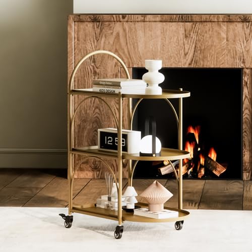 XIV Bar Cart with Wheels, Metal Kitchen Storage Cart, Black V33108