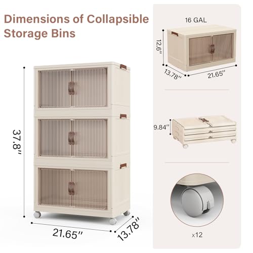 danpinera Storage Bins with Lids 65QT Stackable with Wheels, 3 Pack Y8681