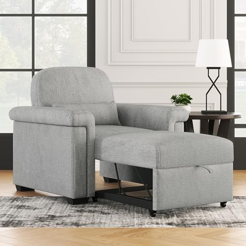3 in 1 Convertible Single Sofa, Pull Out Sofa Bed Lounger Chair with Pillow and Adjust Backrest, Multi-Function Single Sleeper Sofa Bed for Living Room Apartment Office (Beige-2)
