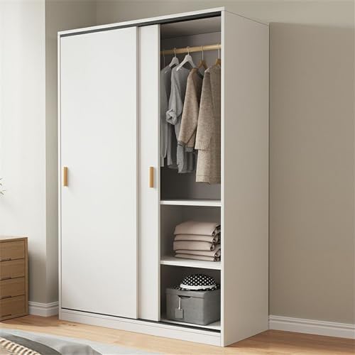 NIUYAO Solid Wood Family Wardrobe Closet Armoire Sliding Door Clothing Rod & Shelves Included Bedroom Dressing room Storage Cabinet -Wood 63" L x 18" W x 71" H
