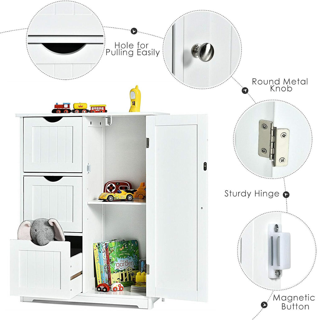 Freestanding Bathroom Floor Cabinet with 3 Drawer Storage White C680