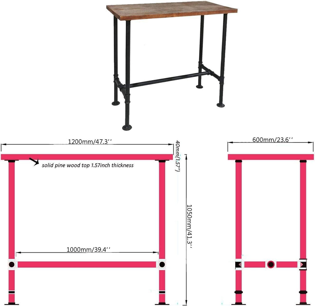 Industrial Pipe Bar Table with 4 Adjustable Vintage Bar Stools S408
