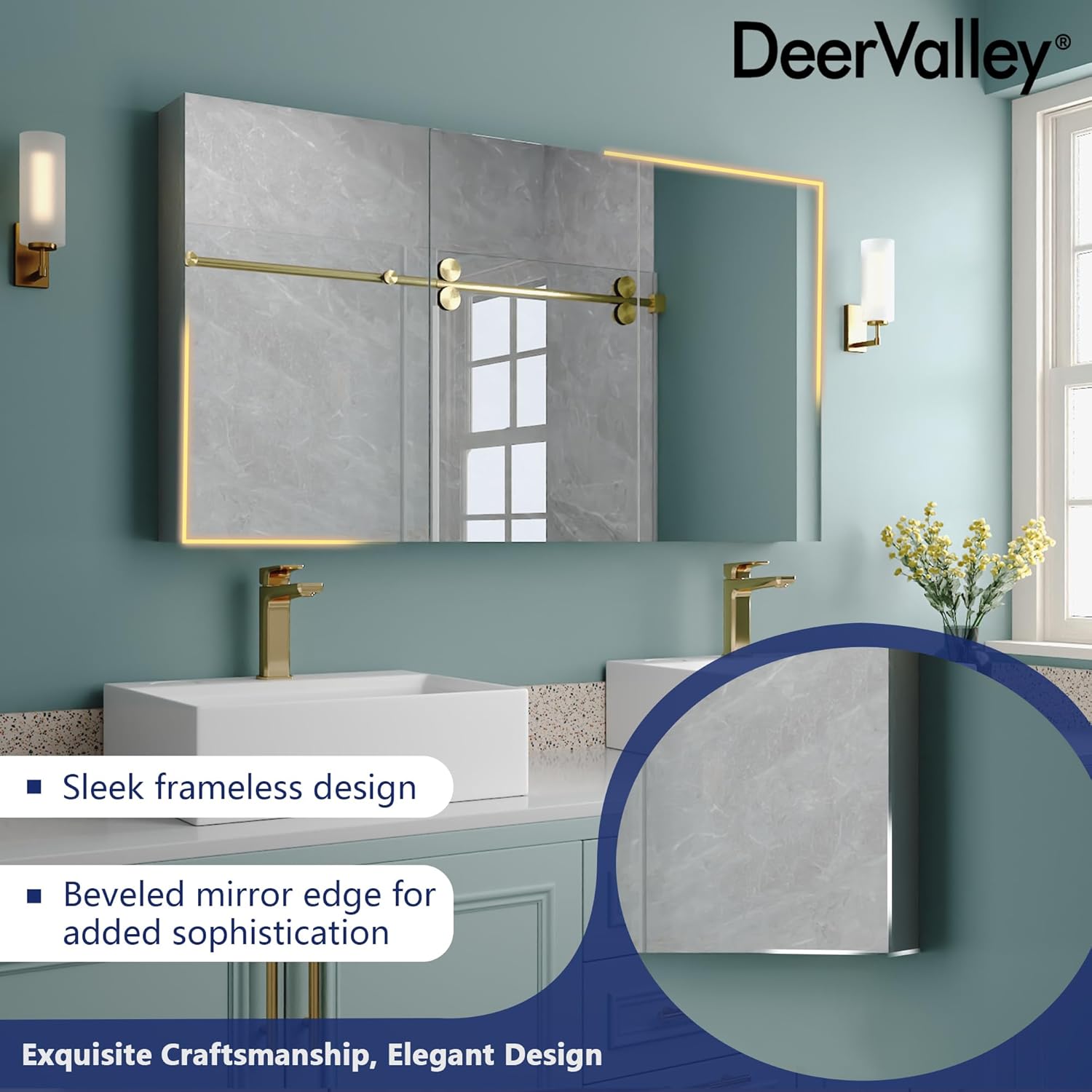 DeerValley 48 inch Aluminum 3 Door Frameless Wall Mount Medicine Cabinet with Mirror S776