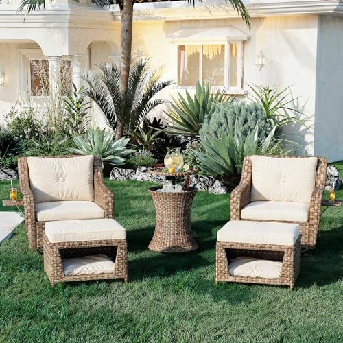Outdoor Patio Furniture Set with Pet House and Rattan Swivel Rocking Chairs I416112