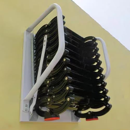 Wall-Mounted Folding Stairs with Handrails, 12 Steps Attic Ladder, Black X256