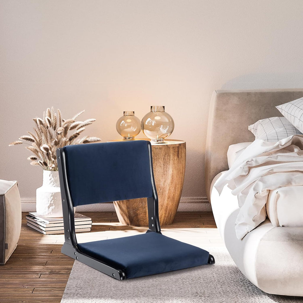 HollyHOME Foldable Tatami Chair, Japanese Style Floor Chair with Cushion, Dark Blue I895