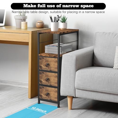 YBING Narrow Side Table with 3 Fabric Drawers, Black G2131