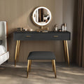 Vanity Desk Set with 360° Rotating Mirror and Lights, Small Makeup Vanity with Microfiber Leather, Vanity Table with 3 Lighting Modes, 2 Drawers, Stool - 31.5in Black
