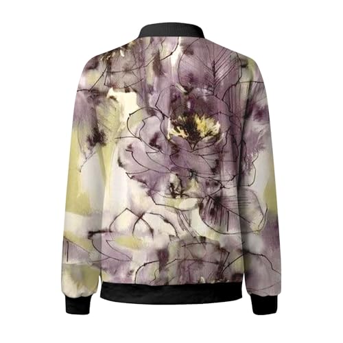 Women Floral Print Bomber Jacket Lightweight Zip Up K48306