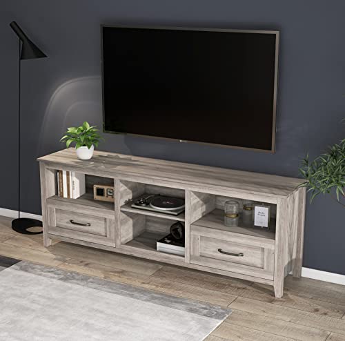 70" Farmhouse TV Stand with 2 Drawers and 4 Storage Compartments W600311