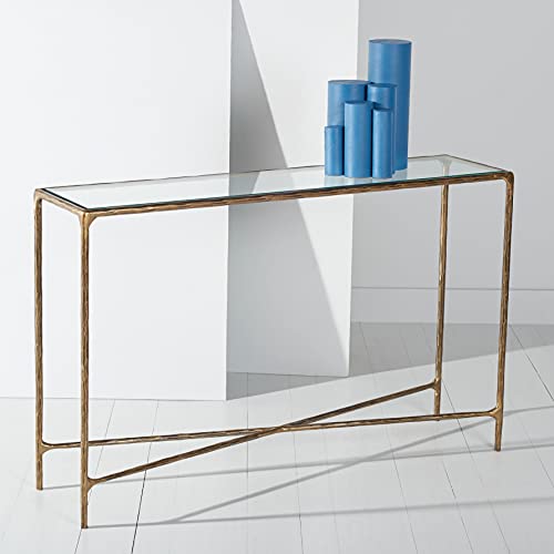 SAFAVIEH Couture Home Collection Jessa Silver Metal Tempered Glass Rectangle Console Table V220