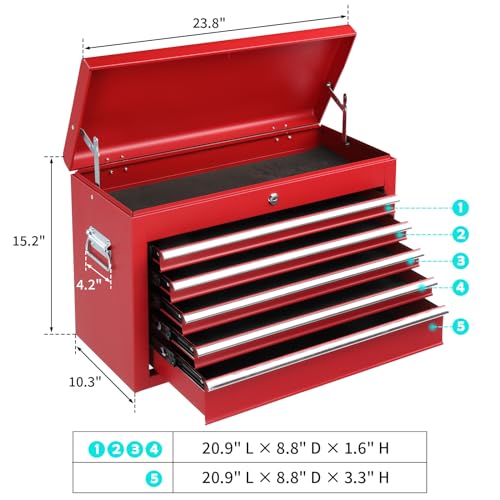 Winado 24" Portable Tool Box, 5 Drawers, Lockable Metal Tool Chest S57529