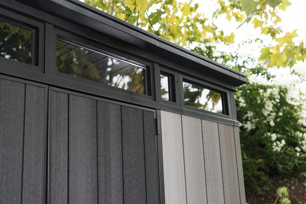 Keter Artisan 11x7 Resin Outdoor Storage Shed, Grey & Black A705