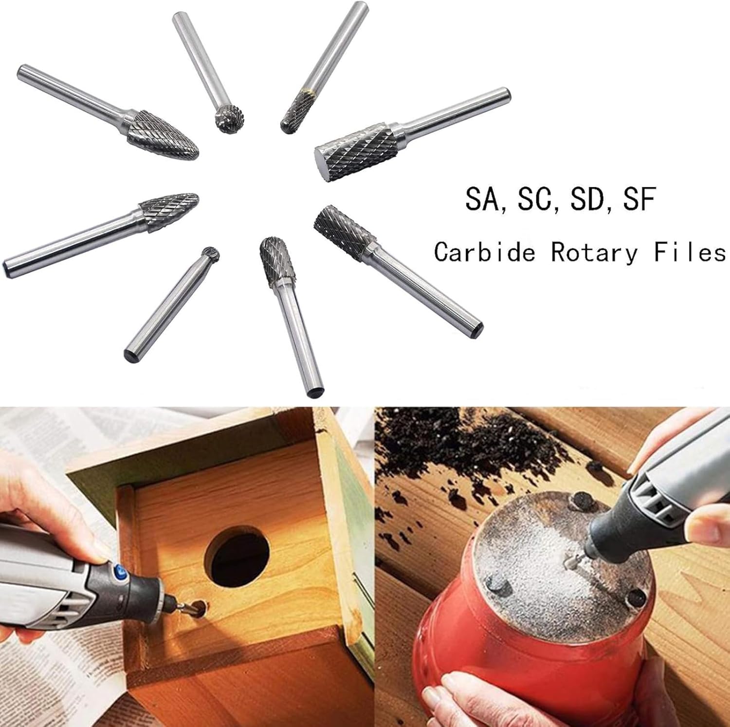 Carbide Rotary Burr Set 1/4'' Shank, 8PCS Double Cut Die Grinder Bits X466434